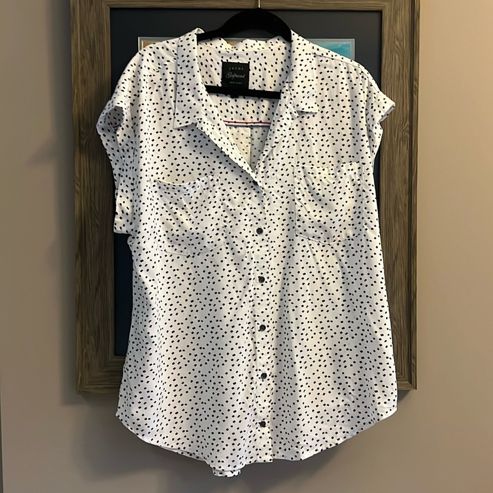 Women’s white with black squared dots. XXL blouse